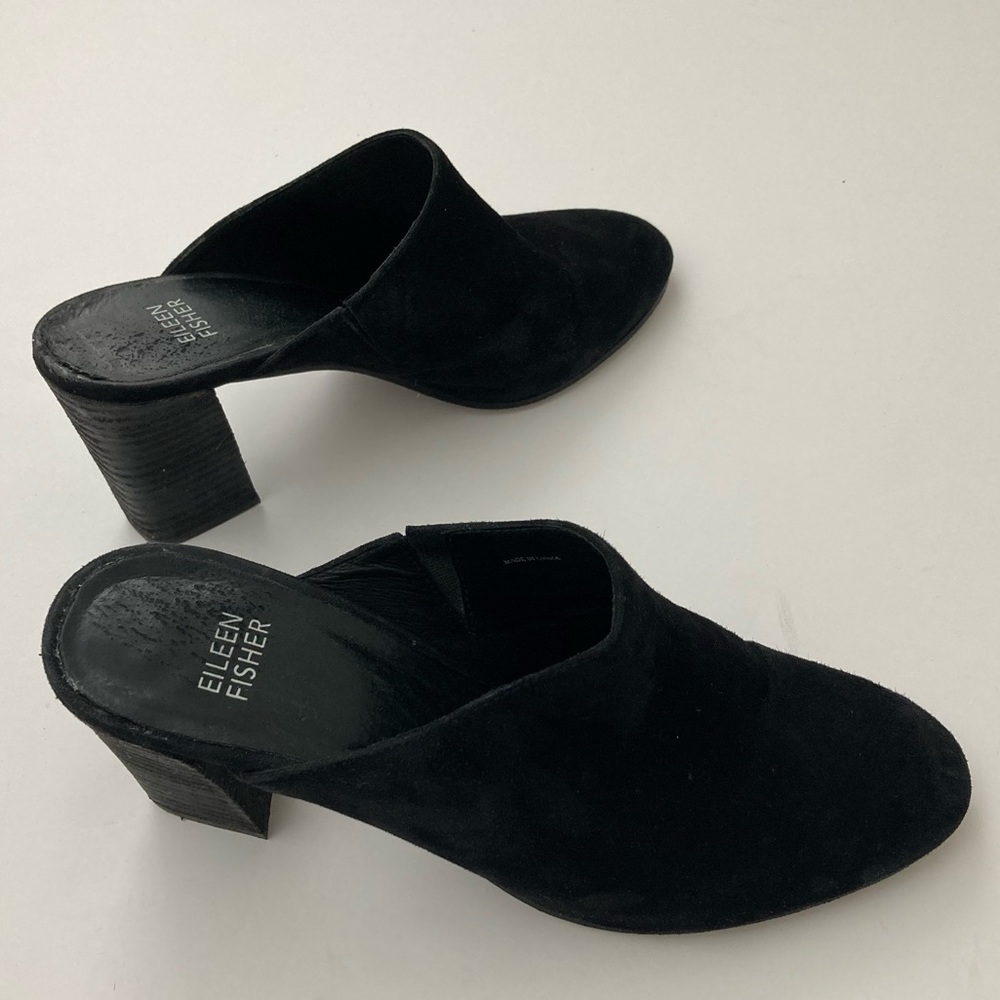 Eileen Fisher black suede mules